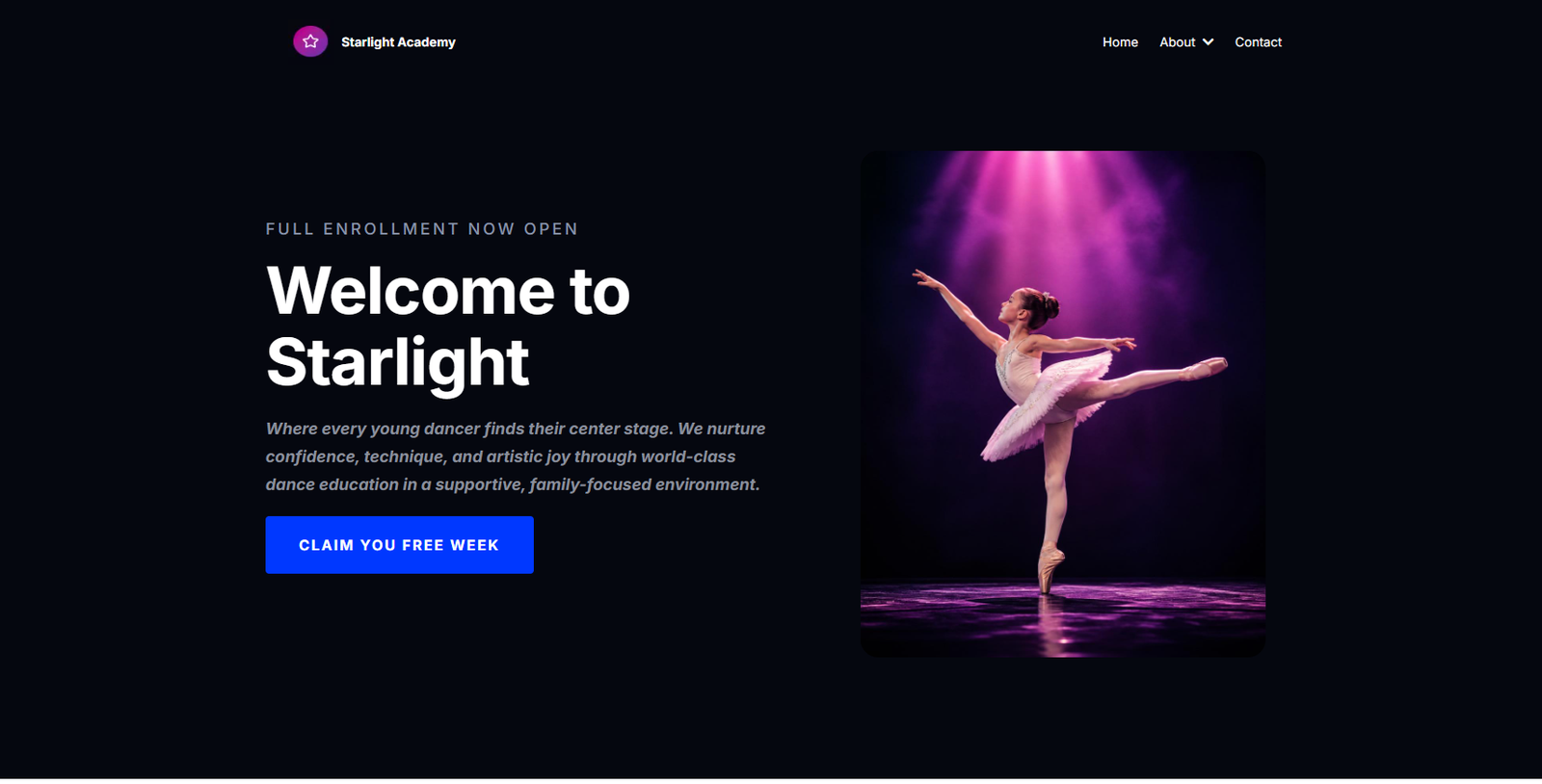 Starlight Academy Landing Page